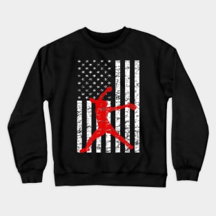 American Flag Girls Softball Player Crewneck Sweatshirt